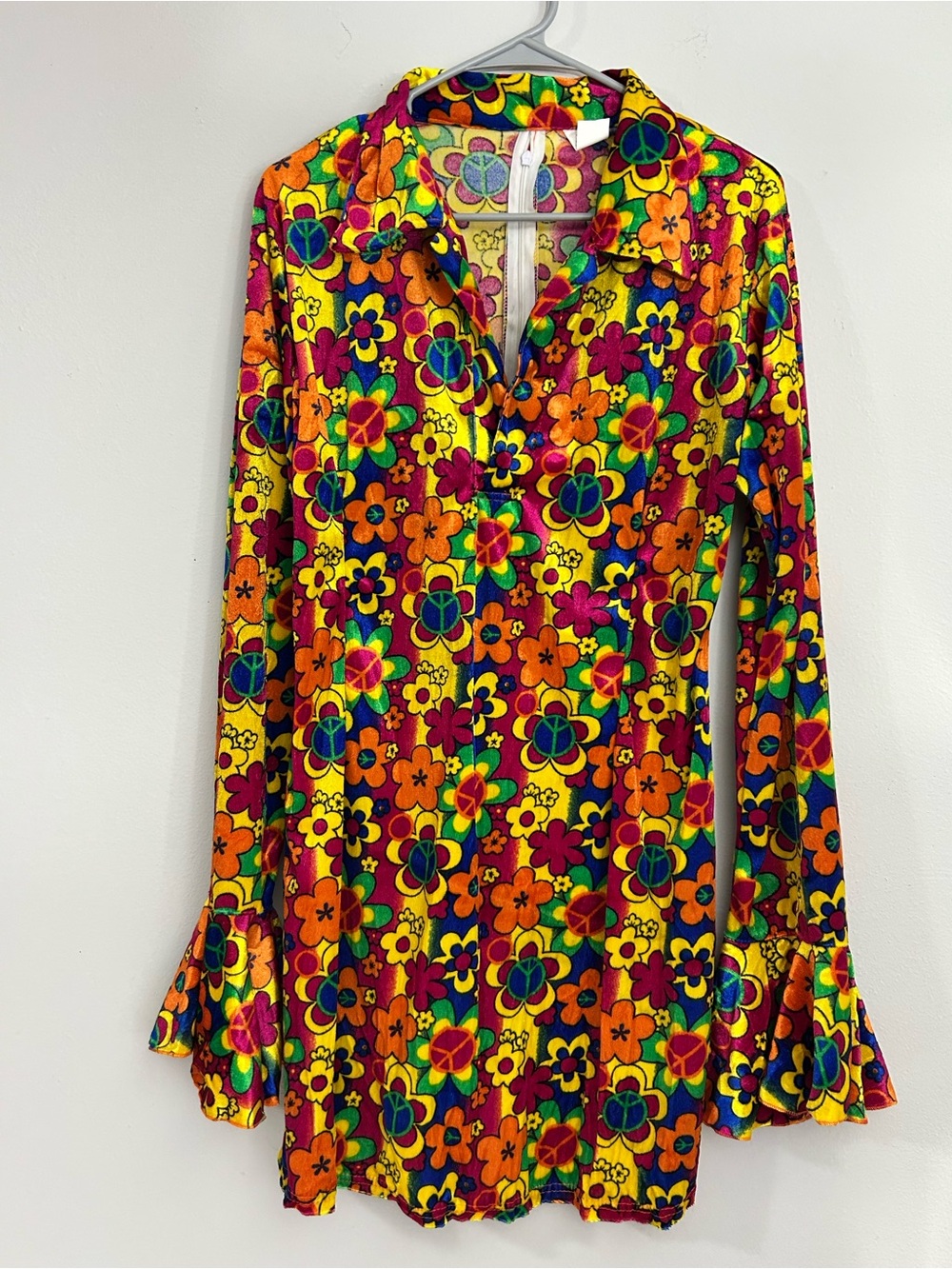 Flower Power Retro Floral Mini Dress Yellow Orange Pink Hippie Costume Sz 12-14 - Picture 1 of 10